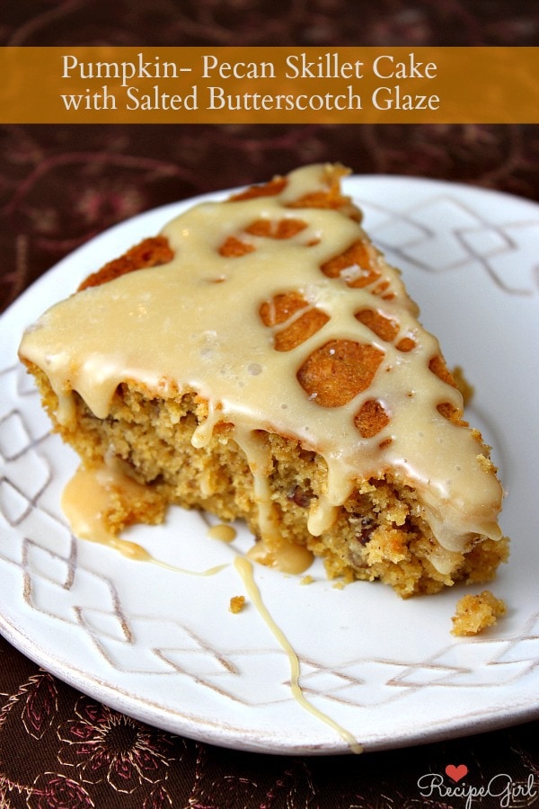 Pumpkin Pecan Skillet Cake With Salted Butterscotch Glaze