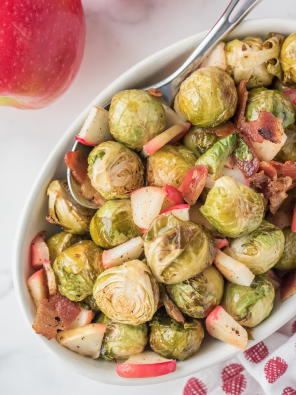 brussels sprouts with bacon and apple in dish