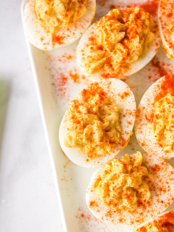 deviled eggs on a platter