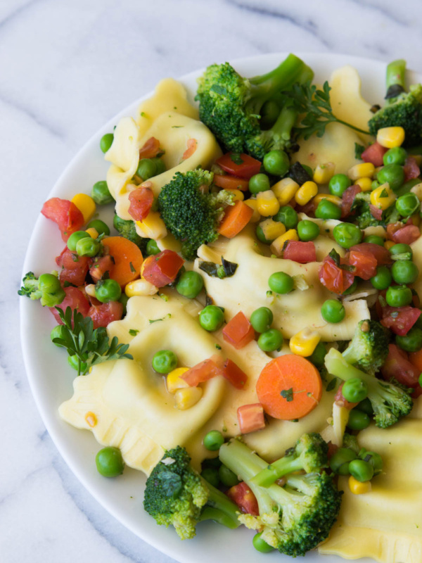 ravioli primavera on a plate