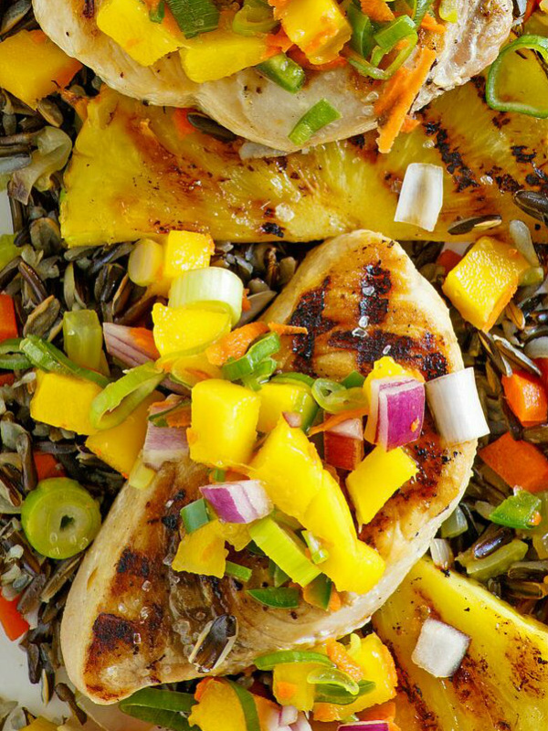 grilled swordfish topped with mango salsa