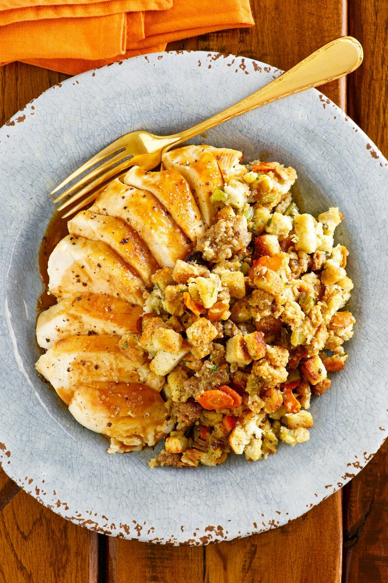Low Fat Sausage Stuffing served with turkey