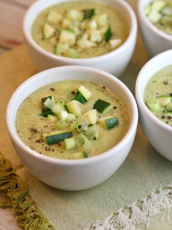 zucchini and rosemary soup in bowls