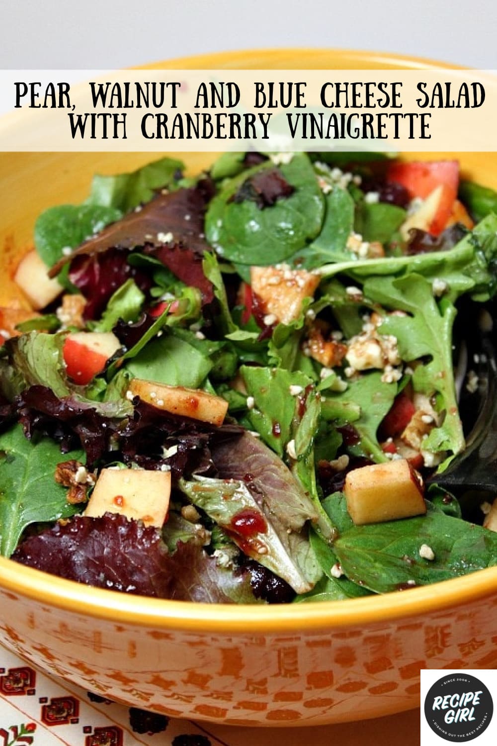 Pear, Walnut & Blue Cheese Salad with Cranberry Vinaigrette - Recipe Girl