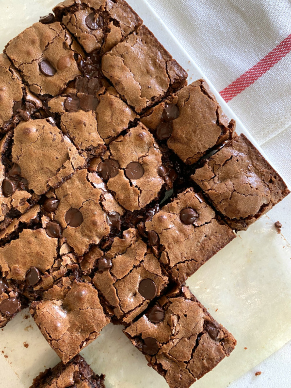 Deep Dark Brownies Cut into Pieces