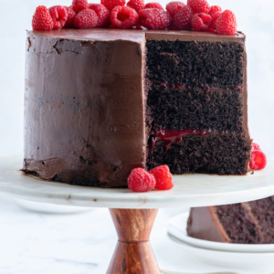 pinterest image for double chocolate cake