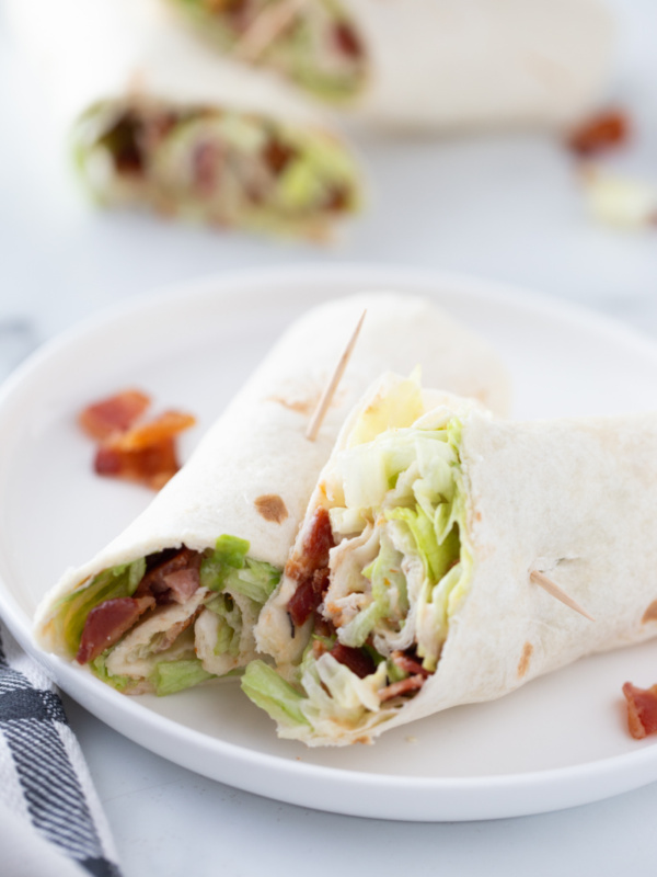 blt wraps on a white plate