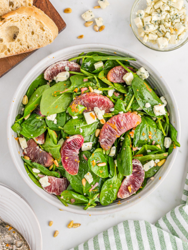 bowl of blood orange spinach salad