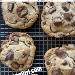 pinterest image for reeses stuffed chocolate chip cookies