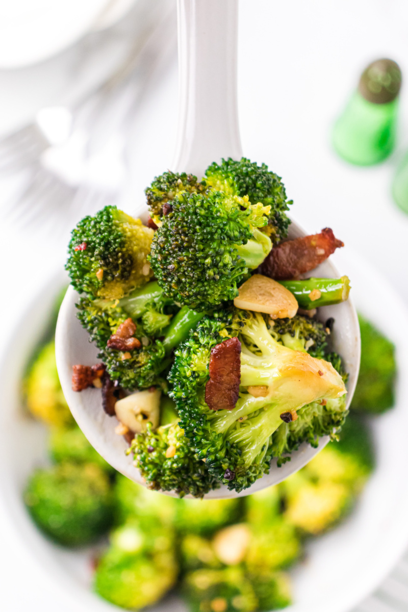 spoonful of broccoli with garlic and pancetta