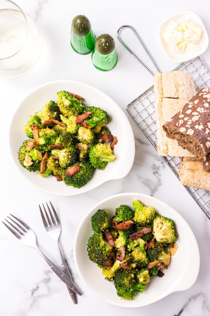 two bowls of slow cooked broccoli