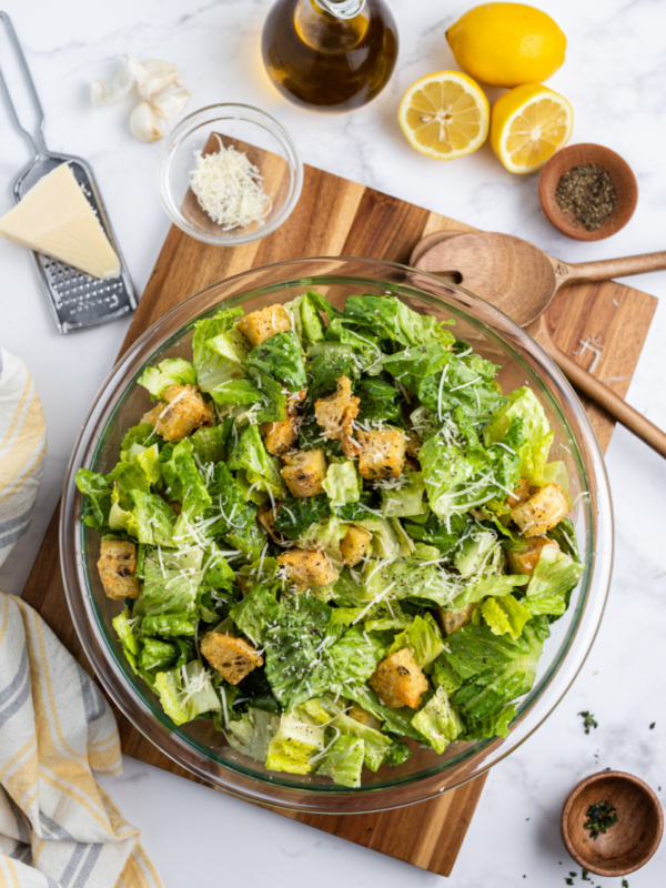 caesar salad in a bowl