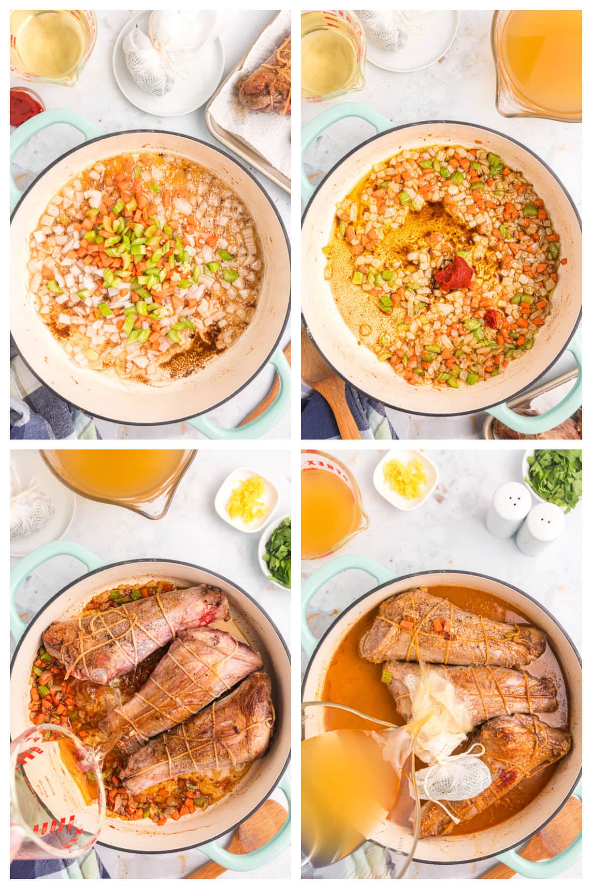 four photos showing how to make lamb osso buco