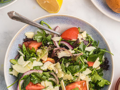 Mixed green salad with mustard dressing