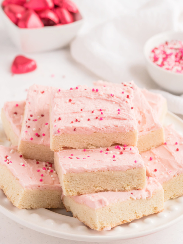 sugar cookie bars displayed on a plate