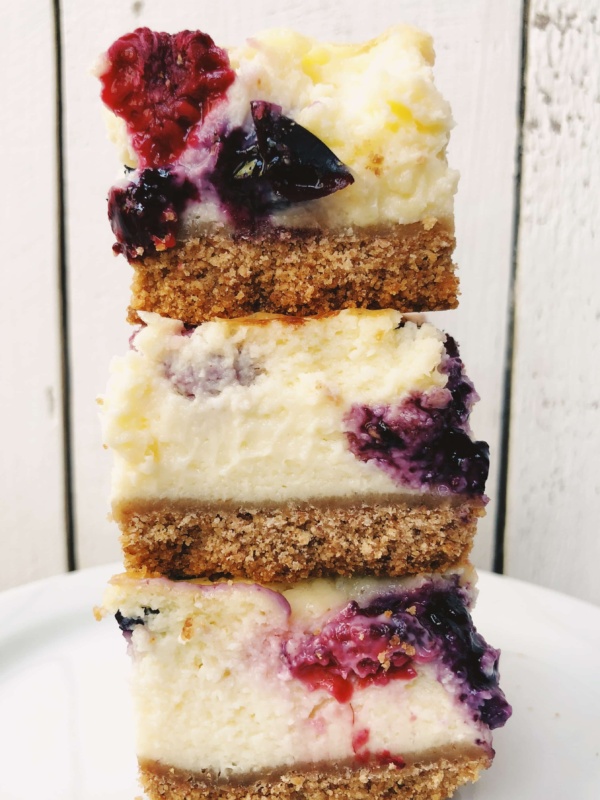 stack of three red, white and blue cheesecake bars