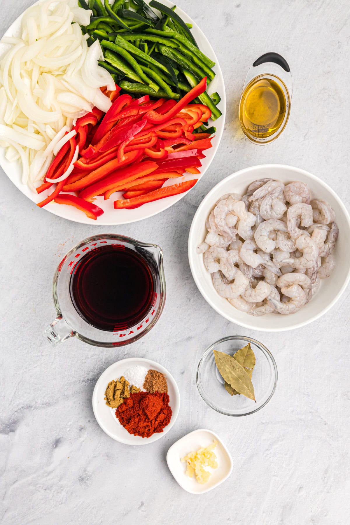 ingredients displayed for making rock shrimp escabeche