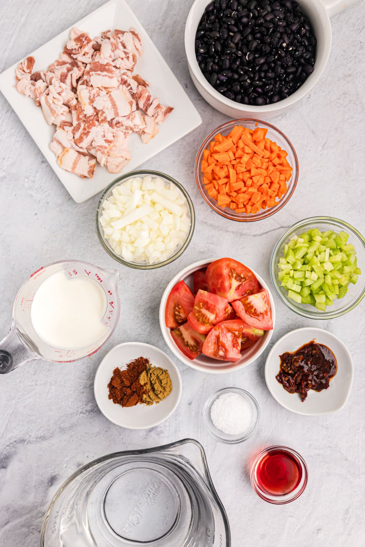 ingredients displayed for making black bean bisque