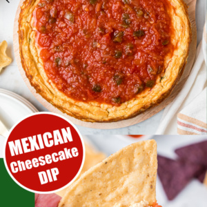 pinterest image for mexican cheesecake dip