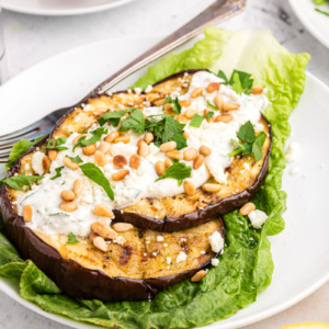 grilled eggplant salad on a plate