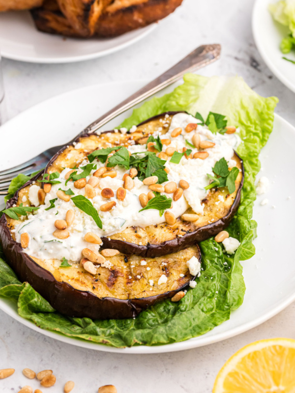 grilled eggplant salad on a plate