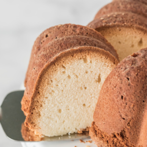 slice being taken out of pound cake