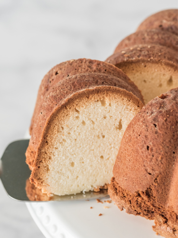 slice being taken out of pound cake