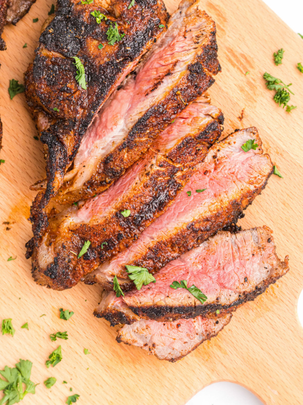 sliced grilled new york strip steak