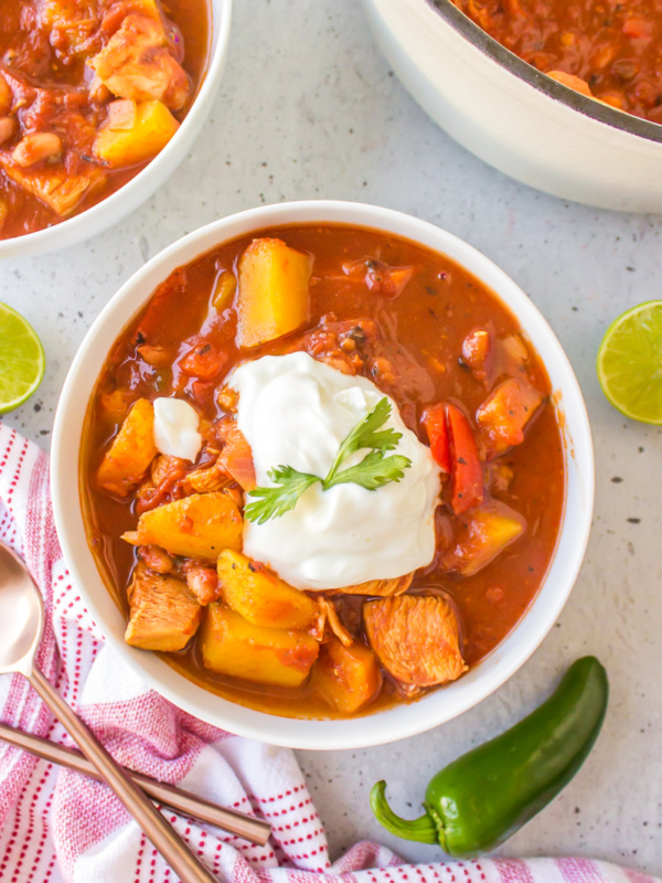 bowl of acorn squash and chicken chili