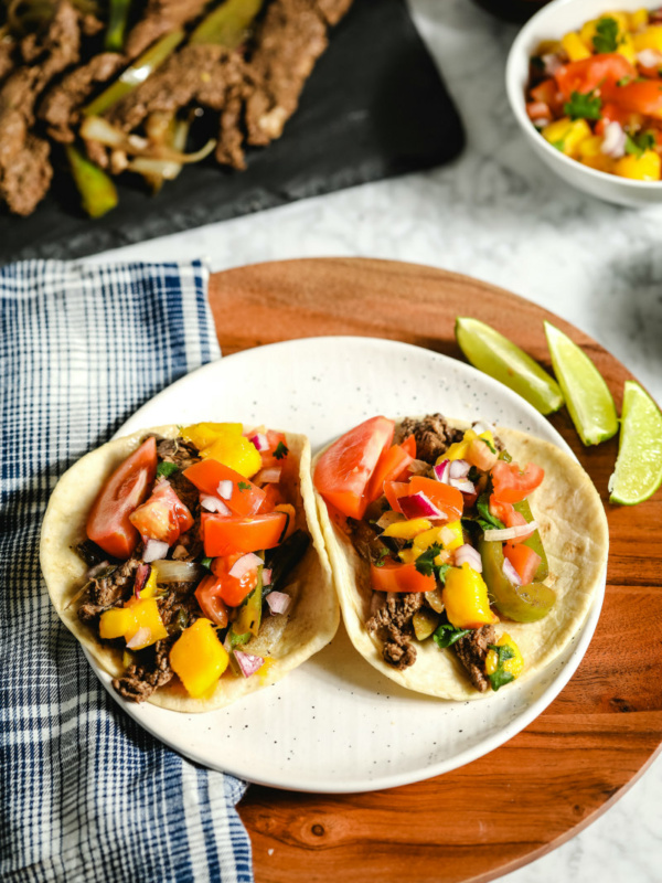 Beef Fajtas in two flour tortillas