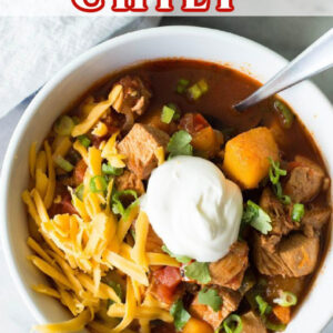 pinterest image for chicken and butternut squash chili