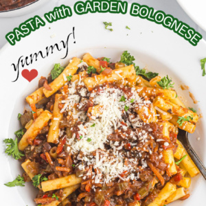 pinterest image for pasta with garden bolognese