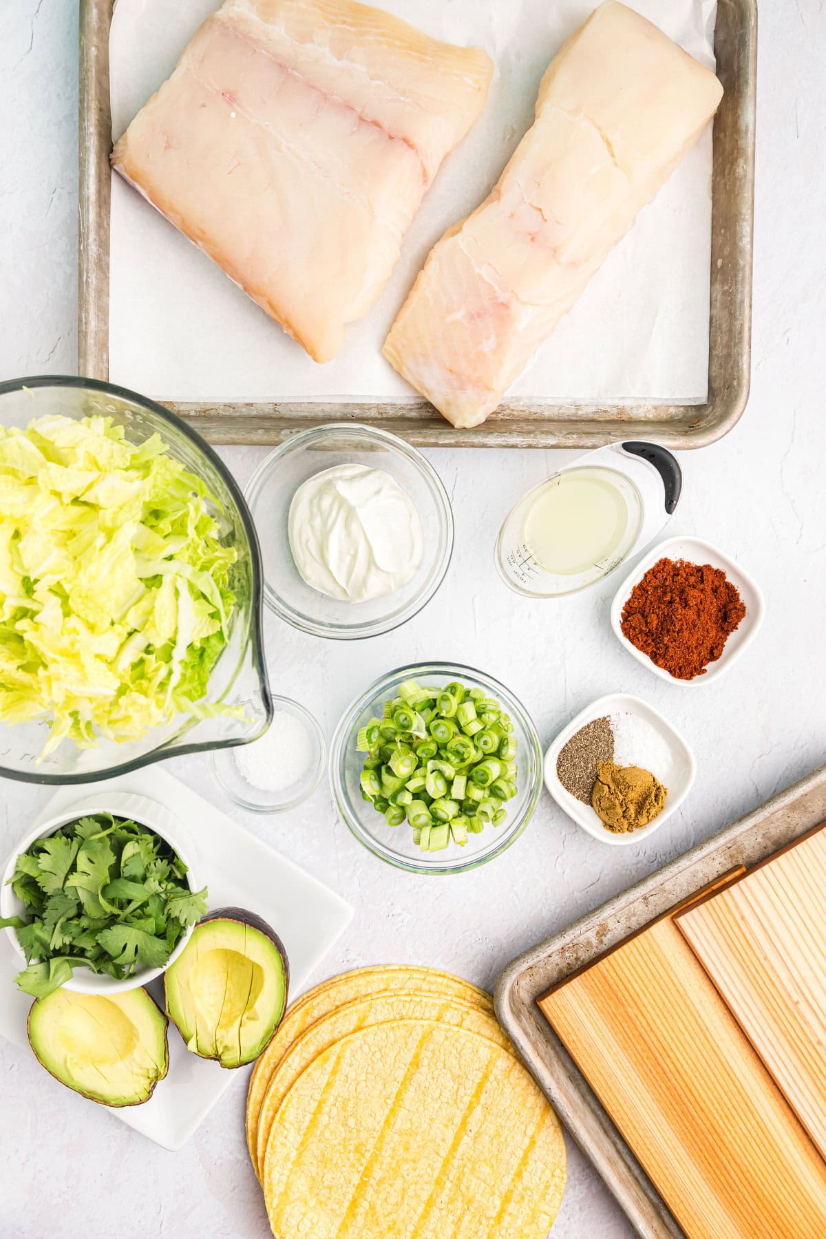 ingredients displayed for making cedar planked halibut tacos