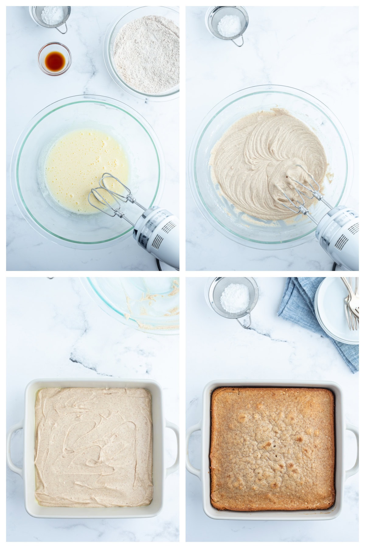 four photos showing how to make ginger spice cake