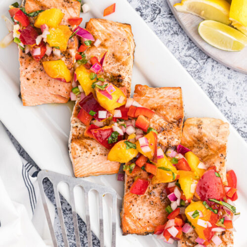 Barbecued Salmon with Peach Whiskey Salsa