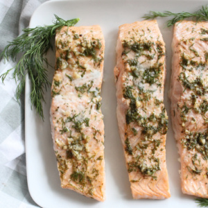 lemon dill marinated salmon on plate