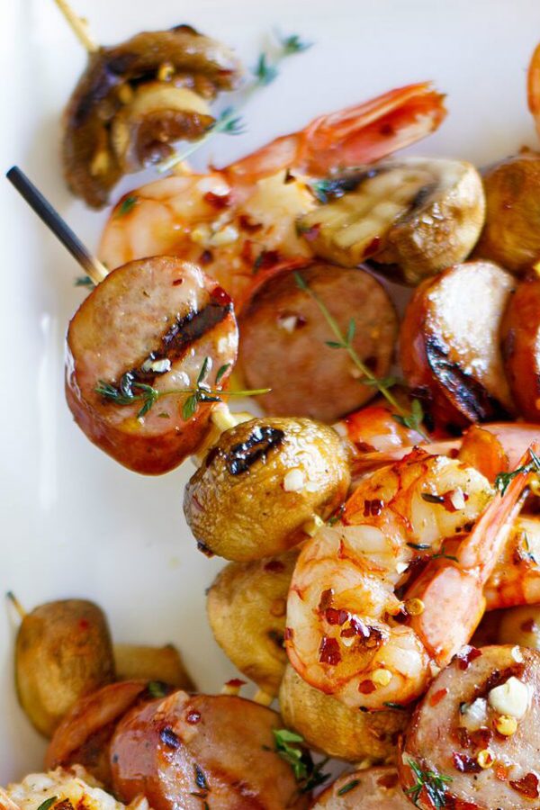 Grilled Sausage with Marinated Shrimp, Peppers and Onions Recipe
