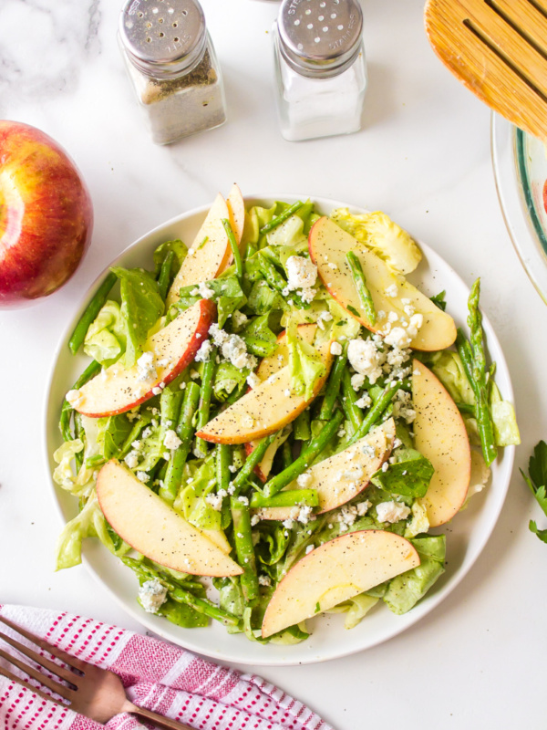 asparagus apple salad in a bowl