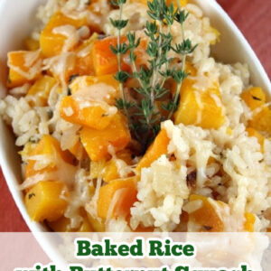 Pinterest image for baked rice with butternut Squash