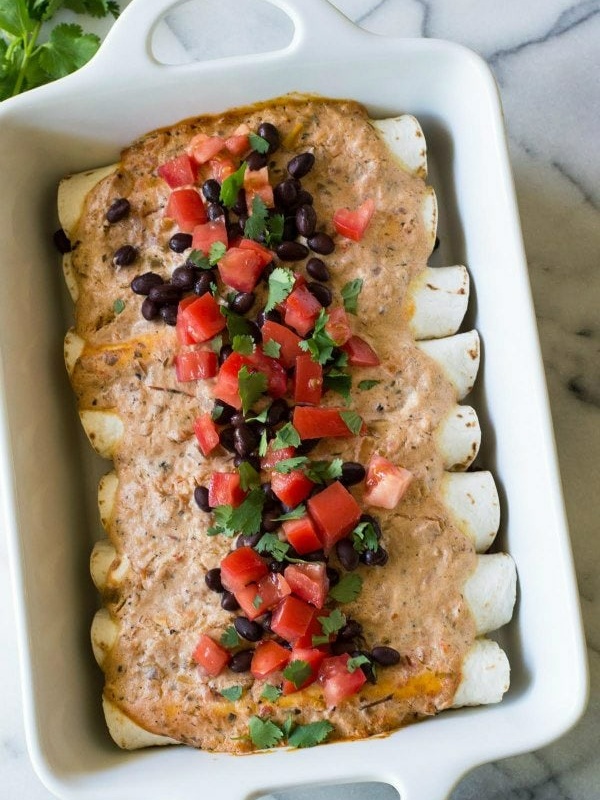 pan of easy black bean enchiladas