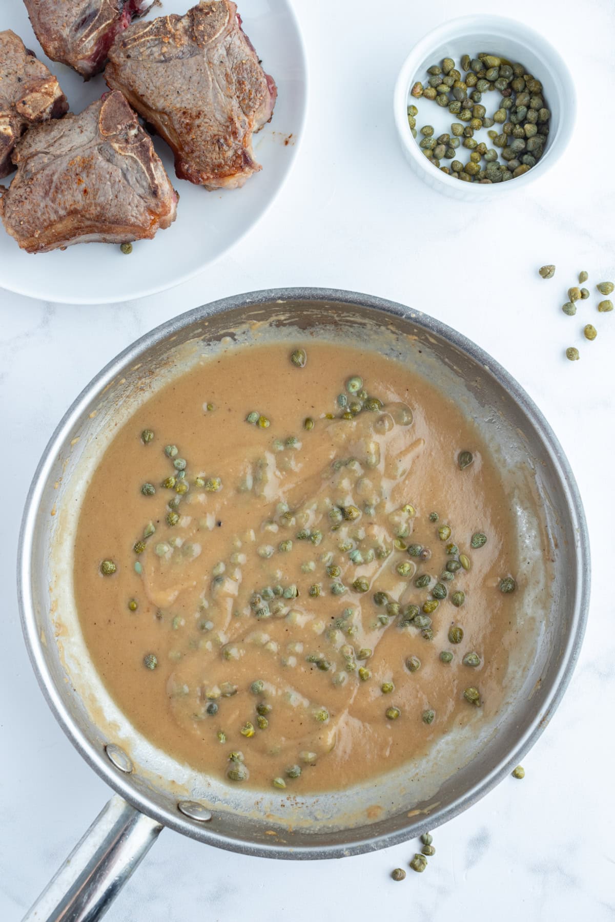 caper sauce in pan