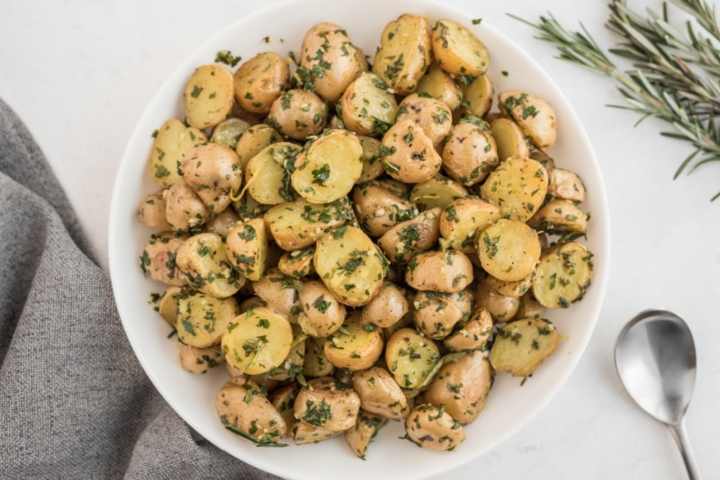 Roasted new potatoes with lemon & herbs recipe