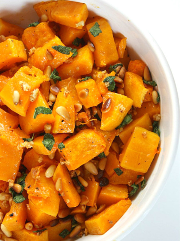 roasted butternut squash with garlic sage and pine nuts