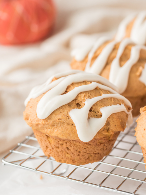 whole wheat pumpkin spice muffin with glaze