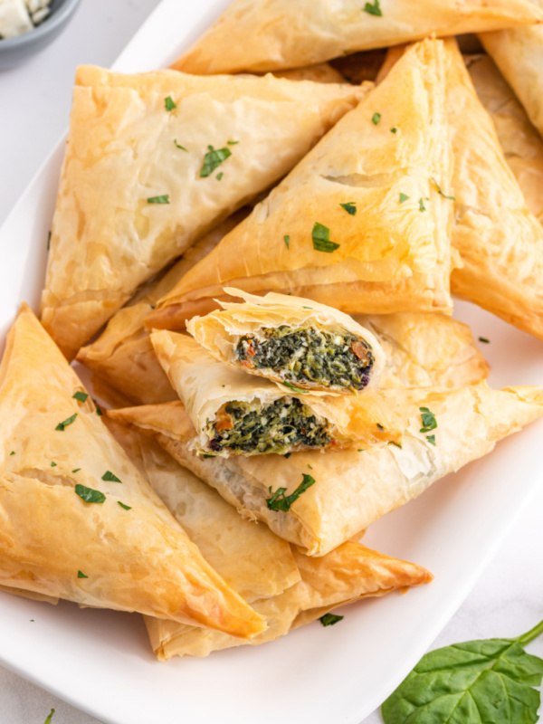 Spinach Phyllo Triangles on platter