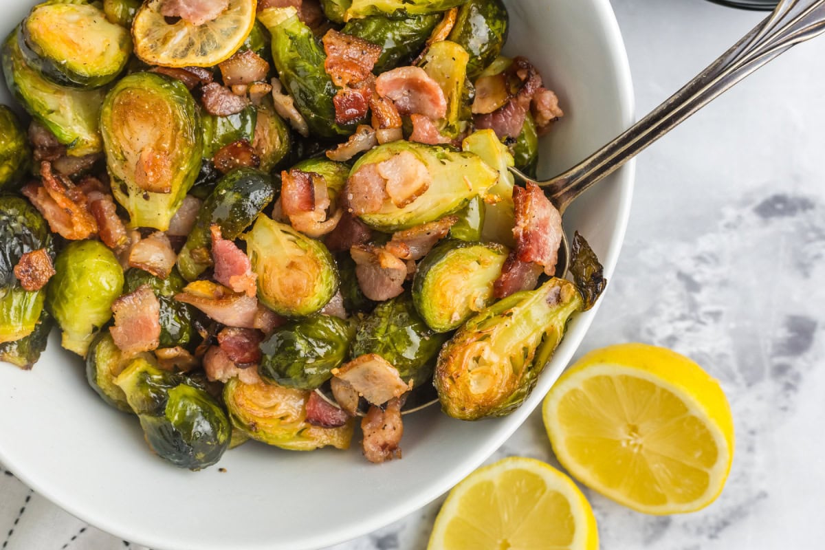 Roasted Brussels Sprouts with Lemon and Bacon