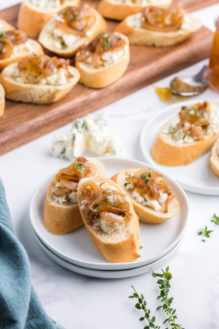 Crostini with Gorgonzola, Caramelized Onions and Fig Jam - Recipe Girl