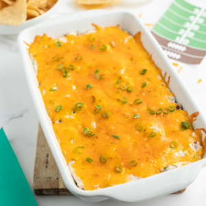 first down dip in white casserole dish