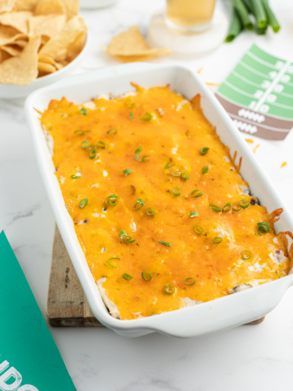 first down dip in white casserole dish