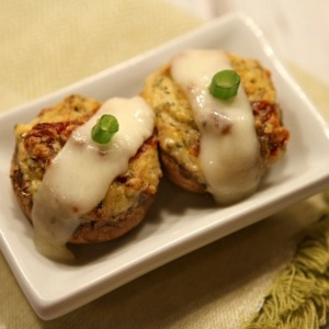 Pesto Tomato Stuffed Mushrooms